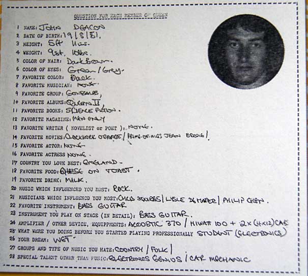 imagen de ficha rellenada por John Deacon
